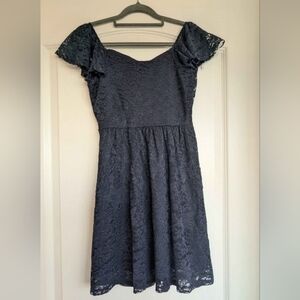 Elegant Lace Off-Shoulder Dress - Navy